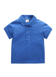 HaveDream Summer Boys' Solid Color Polo Shirt with Lapel Design - Blue - Suitable for Height 140CM  - Image 1