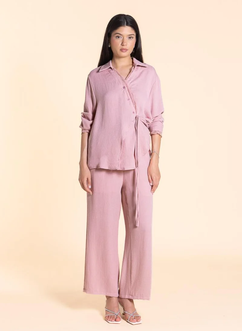 شايبس LACE DETAILED WRAP SHIRT SET