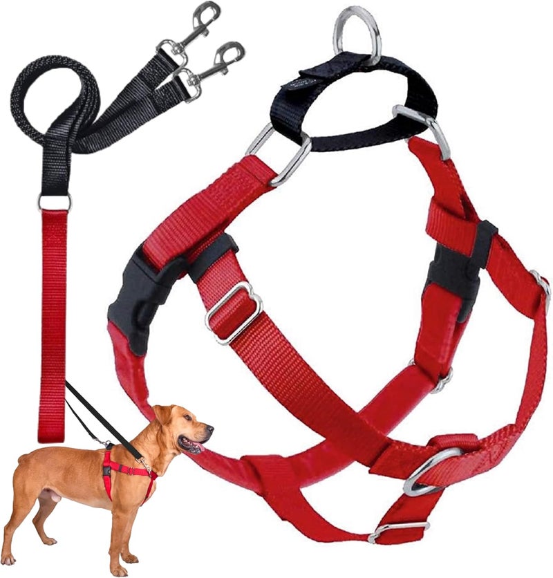 2 Hounds Design Freedom No-Pull Dog Harness with Leash - Large, 1-Inch Wide, Red - Image 1