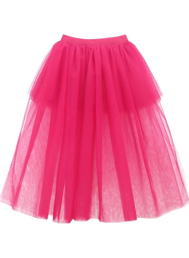 Noomelfish Noomlfish Girls High Low Long Tutu Skirts Kids Tulle Party Maxi Skirt (4-12 Years), Hot Pink, 5-6 Years - Image 3