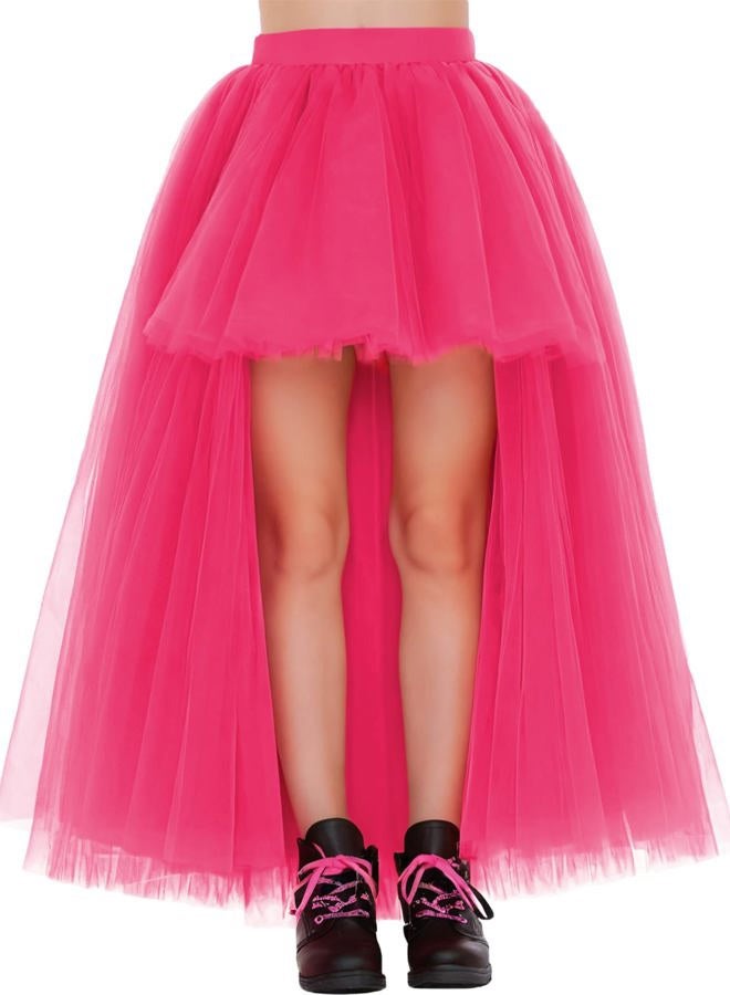 Noomelfish Noomlfish Girls High Low Long Tutu Skirts Kids Tulle Party Maxi Skirt (4-12 Years), Hot Pink, 5-6 Years - Image 1