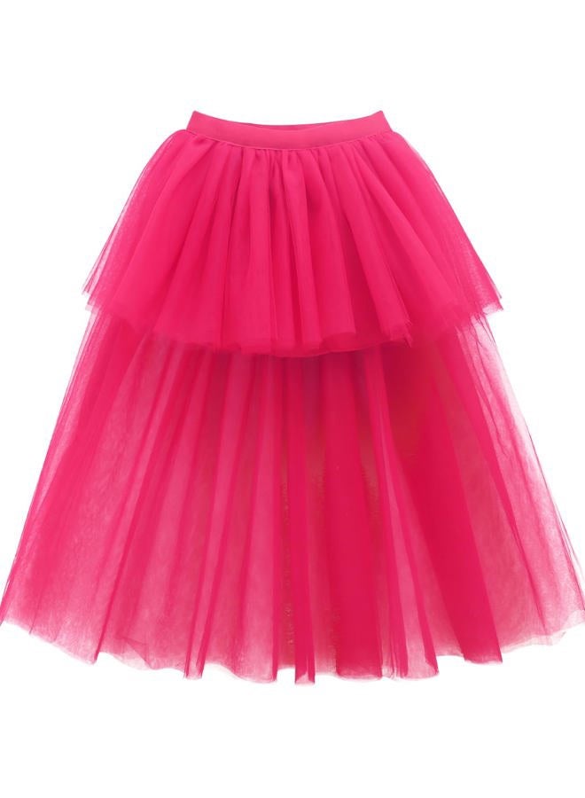 Noomelfish Noomlfish Girls High Low Long Tutu Skirts Kids Tulle Party Maxi Skirt (4-12 Years), Hot Pink, 5-6 Years - Image 2