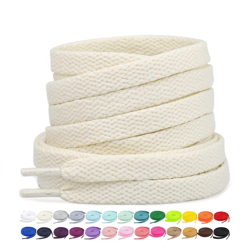 Stepace [2 Pairs Flat Shoe Laces for Sneakers 5/16" Width 30"-72" Length 26 Color Shoelaces Cream 36"(91 cm) - Image 1