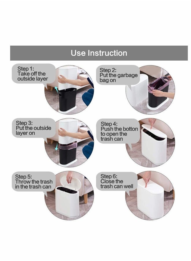 Generic - Trash Can, Gallon Slim Garbage Container Bin Removable Liner Bucket with Press Top Lid for Kitchen Bathroom Living Room Office Narrow Place - 10 Liter/2.4 - Image 1