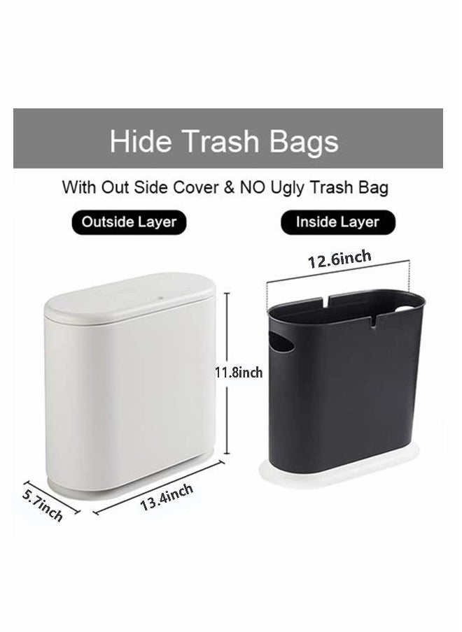 Generic - Trash Can, Gallon Slim Garbage Container Bin Removable Liner Bucket with Press Top Lid for Kitchen Bathroom Living Room Office Narrow Place - 10 Liter/2.4 - Image 1