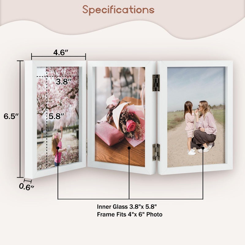 Space Art Deco 4x6 Triple Hinged Frames  3 Folding Picture Frame  Triptych Photo Frame  Stand Vertically on Desktop or Tabletop  White - Image 2