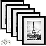upsimples 11x14 Picture Frame Set of 5,Display Pictures 8x10 with Mat or 11x14 Without Mat,Black Photo Frames for Wall - Image 1