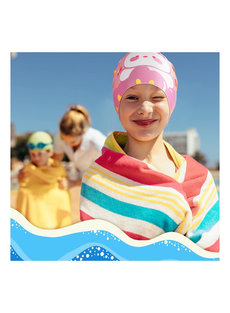 SYOSI Kids Swimming Caps, 2 PCS Kids Waterproof Bathing Swim Cap, for Kids, Children, Boys and Girls, Girls Swimming Hat Fabric Toddler Swim Caps, Polyester Child's Swim Hats for Long and Short Hair - Image 2