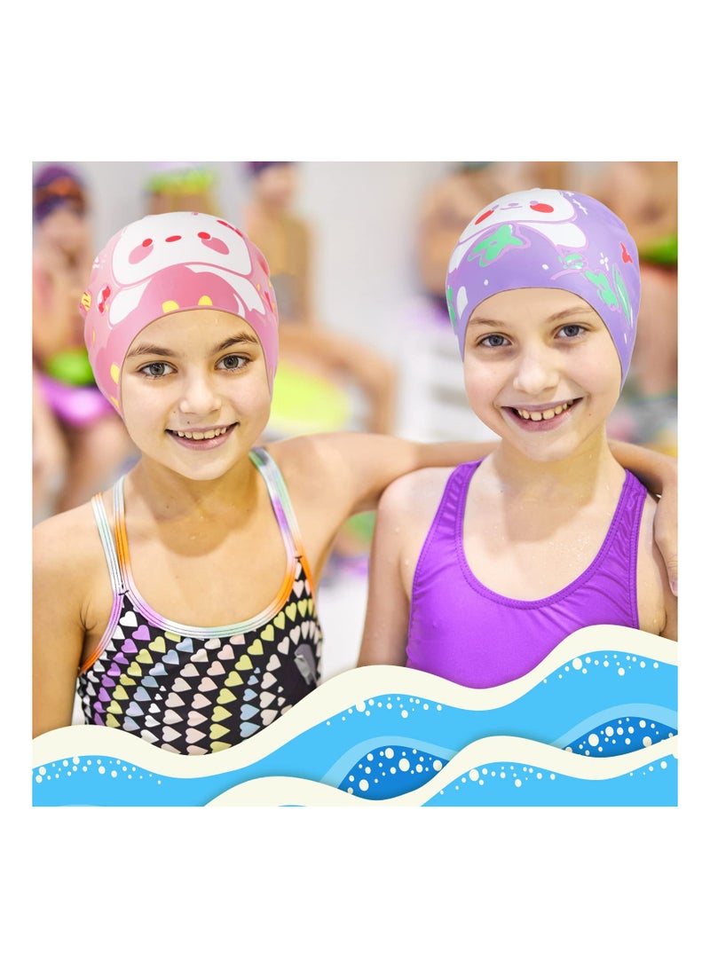 SYOSI Kids Swimming Caps, 2 PCS Kids Waterproof Bathing Swim Cap, for Kids, Children, Boys and Girls, Girls Swimming Hat Fabric Toddler Swim Caps, Polyester Child's Swim Hats for Long and Short Hair - Image 5