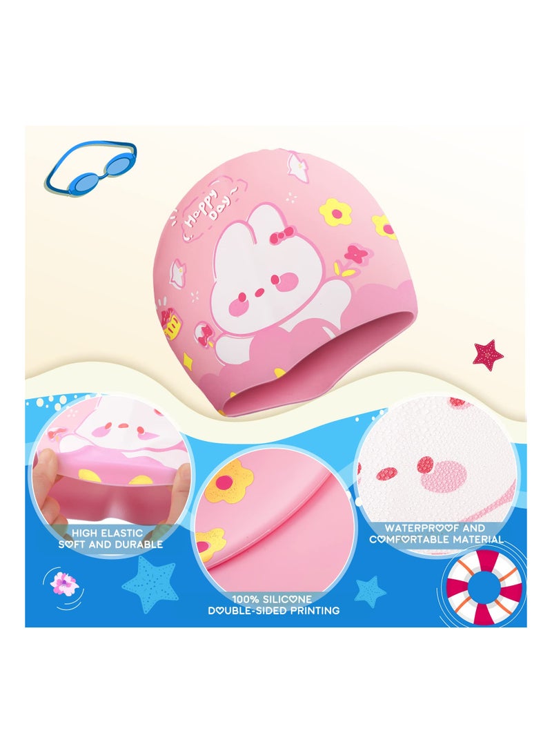 SYOSI Kids Swimming Caps, 2 PCS Kids Waterproof Bathing Swim Cap, for Kids, Children, Boys and Girls, Girls Swimming Hat Fabric Toddler Swim Caps, Polyester Child's Swim Hats for Long and Short Hair - Image 3