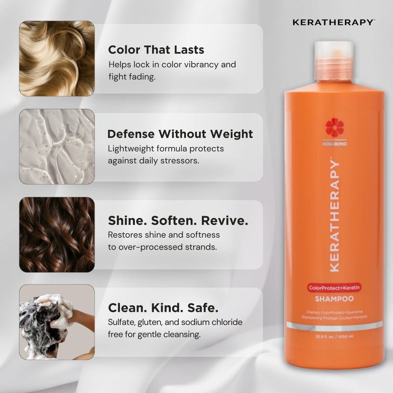 KERATHERAPY Keratin Infused Color Protect Shampoo, 33.8 fl. oz., 1000 ml - Gluten Free Color Protecting Shampoo for Color Treated Hair with Kerabond Technology, Red Raspberry Oil, Omega 3 & 6 - Image 4