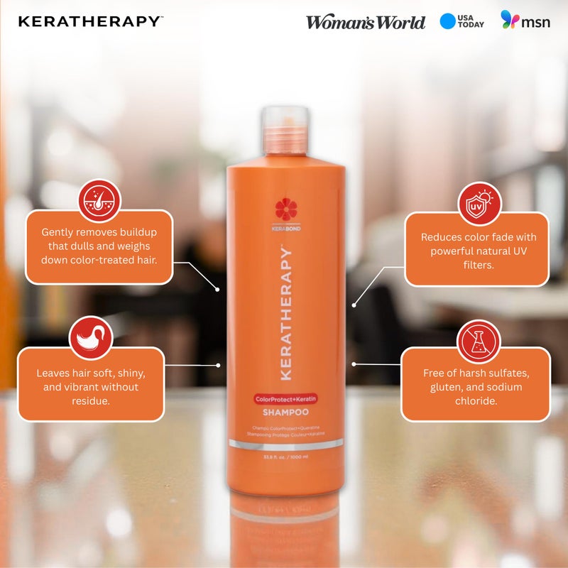KERATHERAPY Keratin Infused Color Protect Shampoo, 33.8 fl. oz., 1000 ml - Gluten Free Color Protecting Shampoo for Color Treated Hair with Kerabond Technology, Red Raspberry Oil, Omega 3 & 6 - Image 5