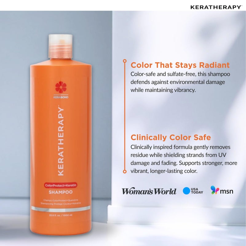KERATHERAPY Keratin Infused Color Protect Shampoo, 33.8 fl. oz., 1000 ml - Gluten Free Color Protecting Shampoo for Color Treated Hair with Kerabond Technology, Red Raspberry Oil, Omega 3 & 6 - Image 2