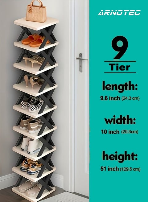 9-Tier Vertical Shoe Rack, Space-Saving Foldable Shoe Storage Organizer for Entryway, Closet, Bedroom – Lightweight, Stable, Eco-Friendly, Freely Stackable Design for Small Spaces