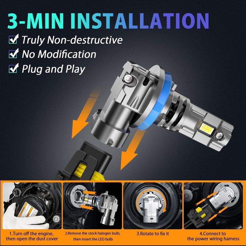 دي زد جي مصابيح ضباب LED H11 H9 H8 بقوة 20 واط، لون أبيض بارد 6000K، مدمجة مع مروحة تبريد، قابلة للتركيب المباشر، عبوة من 2 قطعة - Image 3