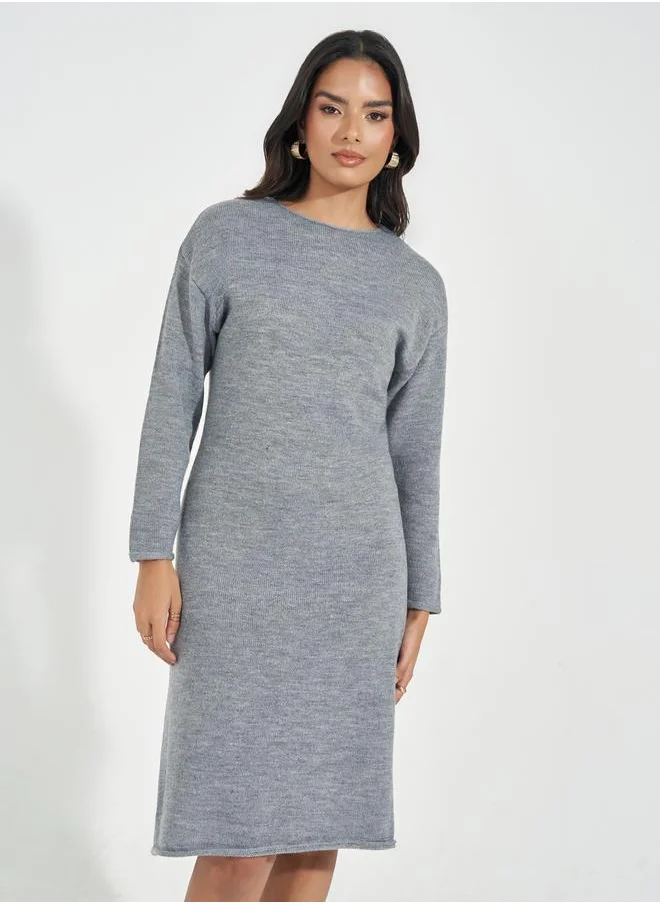 Styli Plain Knit Sweater Knee Length Dress