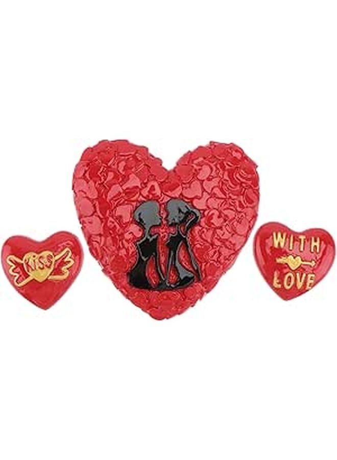 Red Heart Resin Fridge Magnets Set Of 3 Kitchen Home Office Decoration - Image 1