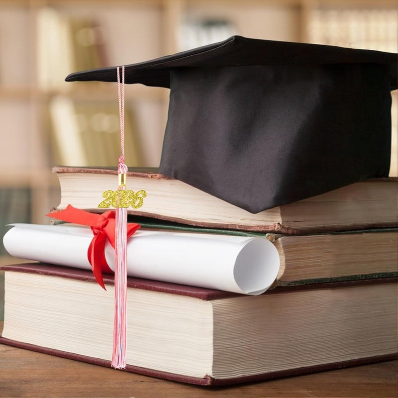 QEYMN شرابة تخرج 2026، شرابة تخرج وردية وبيضاء، شرابات قبعة التخرج، شرابات 2026 مع قلادة ذهبية لعام 2026 لإكسسوارات وزينة قبعة التخرج لحفلات قبعة الخريجين - Image 5