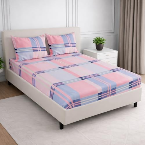 Nivasam Cotton Feel Glace Cotton Elastic Fitted Printed King Size Double Bed Bedsheet with 2 Pillow Cover(72"x78") 300-350 threadcount (Design9) - Image 2