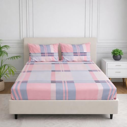 Nivasam Cotton Feel Glace Cotton Elastic Fitted Printed King Size Double Bed Bedsheet with 2 Pillow Cover(72"x78") 300-350 threadcount (Design9) - Image 1