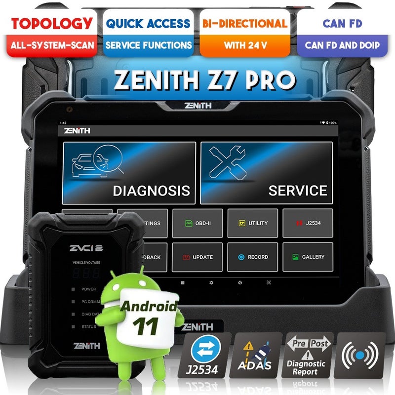 EZDS Zenith Z7 Pro Trade Kit 10.1 Inch Bidirectional Diagnostic Scan Tool CAN-FD DoIP
