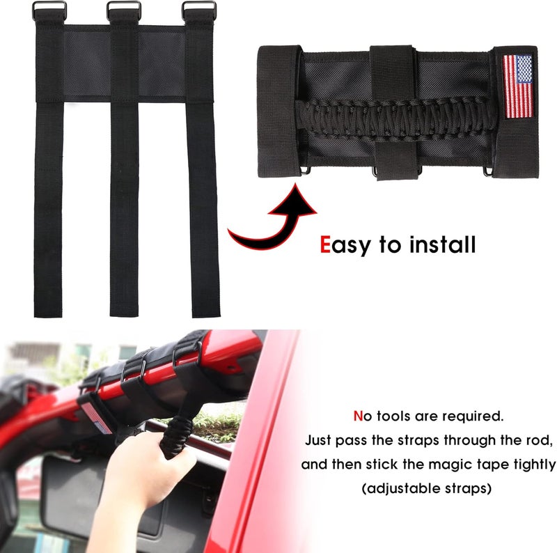 sukemichi Handles Grab Roll Bar Grab Handles Grip Handle for Jeep Wrangler Accessories TJ JK JL Gladiator JT UTV ATV - Upgrade Metal Buckle, Black, 2 Pack (Not for Sky One Touch Top, Not for 2024+ Up) - Image 4