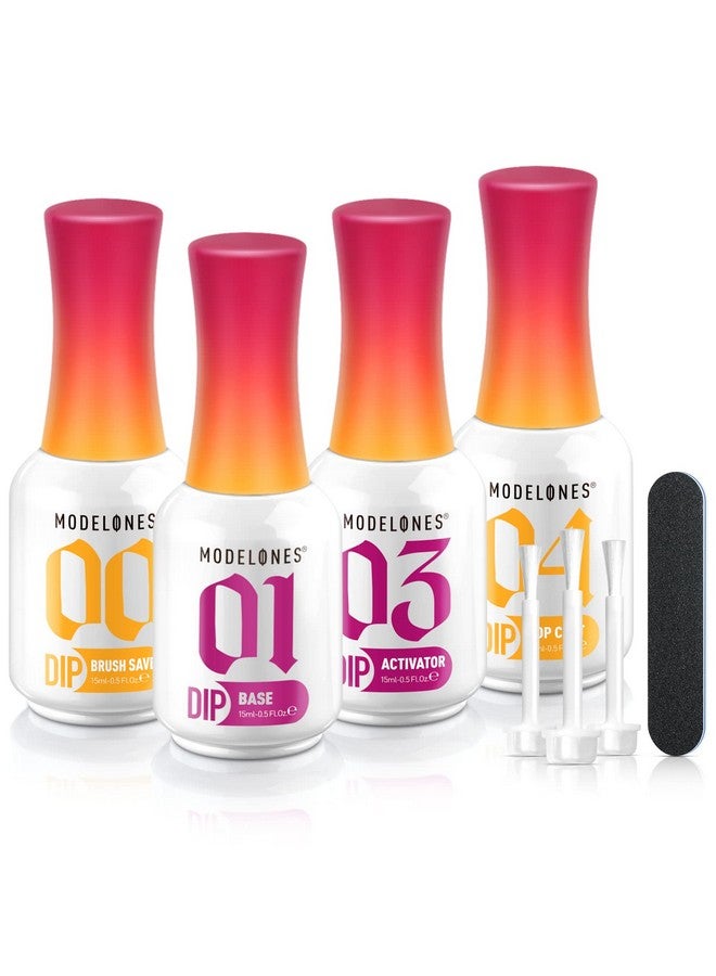 modelones Dip Powder Liquid Set 4+4 Pcs, Dip Powder System Set with Base Coat/Top Coat/Activator/Brush Saver/Manicure Tools for Nail Kit Art DIY Salon - 15ml/0.5oz - Image 1