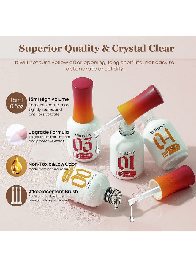 modelones Dip Powder Liquid Set 4+4 Pcs, Dip Powder System Set with Base Coat/Top Coat/Activator/Brush Saver/Manicure Tools for Nail Kit Art DIY Salon - 15ml/0.5oz - Image 4