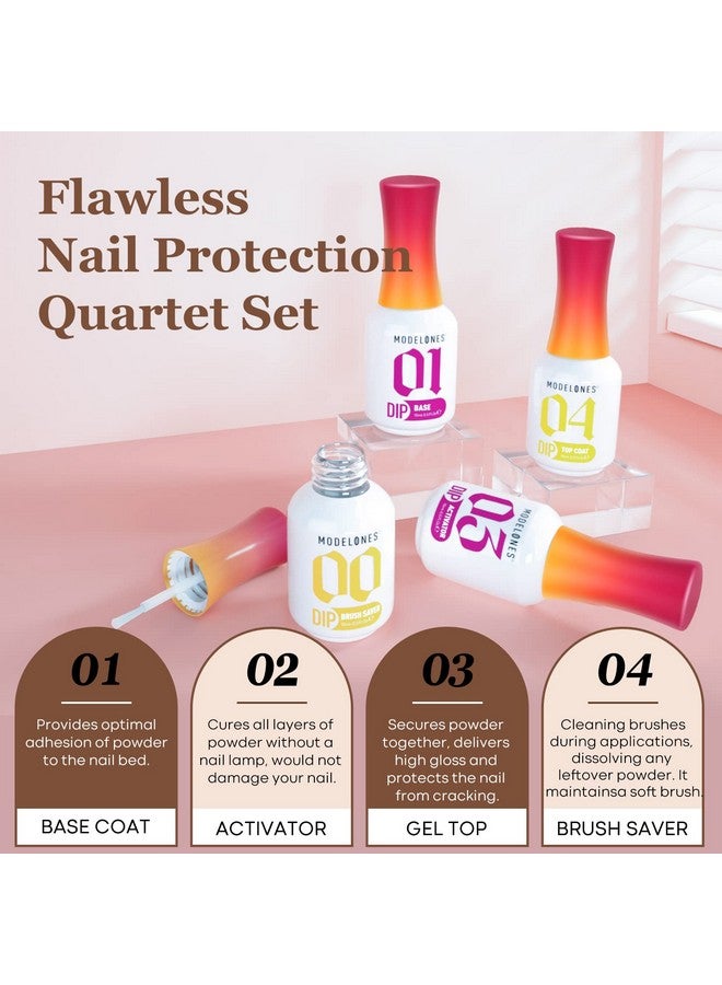 modelones Dip Powder Liquid Set 4+4 Pcs, Dip Powder System Set with Base Coat/Top Coat/Activator/Brush Saver/Manicure Tools for Nail Kit Art DIY Salon - 15ml/0.5oz - Image 5