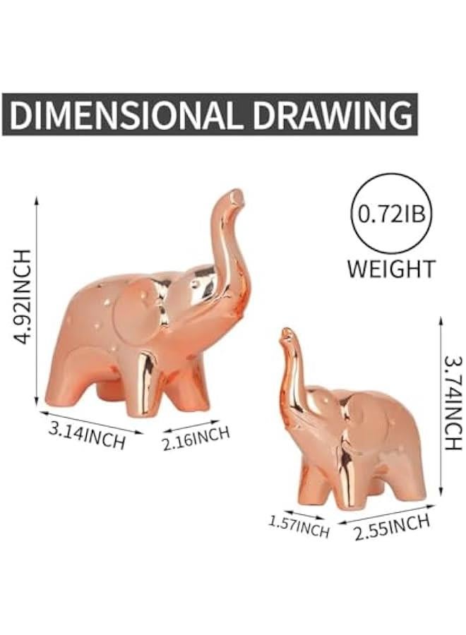 هوكور زوج من تمثال الفيل لديكور المنزل، تماثيل على الطراز الحديث، منحوتة للمكتب ورف الكتب وغرفة المعيشة (ذهبي وردي) - Image 2