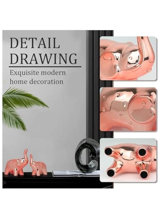 هوكور زوج من تمثال الفيل لديكور المنزل، تماثيل على الطراز الحديث، منحوتة للمكتب ورف الكتب وغرفة المعيشة (ذهبي وردي) - Image 3
