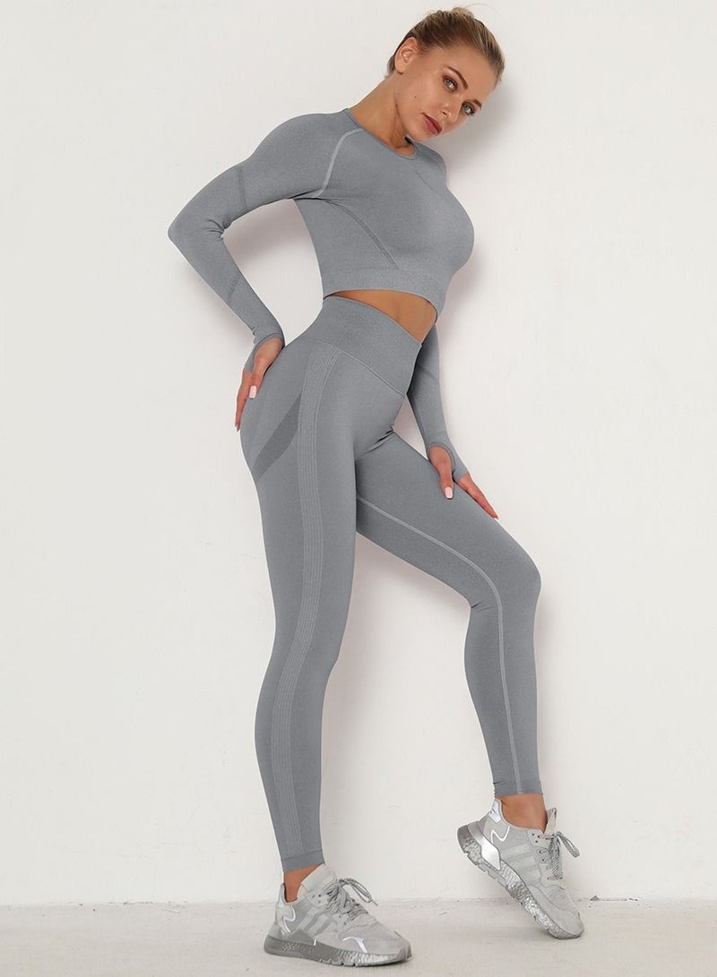 Loquat High Waist Tight-Fitting Sports Set Medium Grey  - Image 1