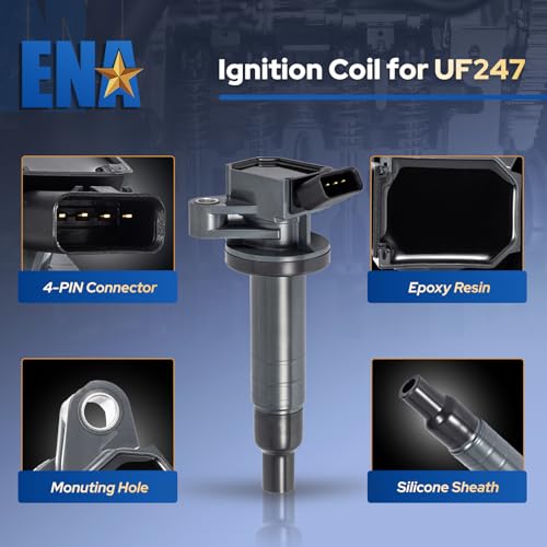 ENA مجموعة ENA من 4 حزم لفائف الإشعال 1.8L V4 متوافقة مع شيفروليه تشيفي بونتياك تويوتا بريزم فايب سيلكا كورولا ماتيكس MR2 سبايدر 2000 2001 2002 2003 2004 2005 2006 2007 2008 ل UF247 UF315 702526 - Image 2