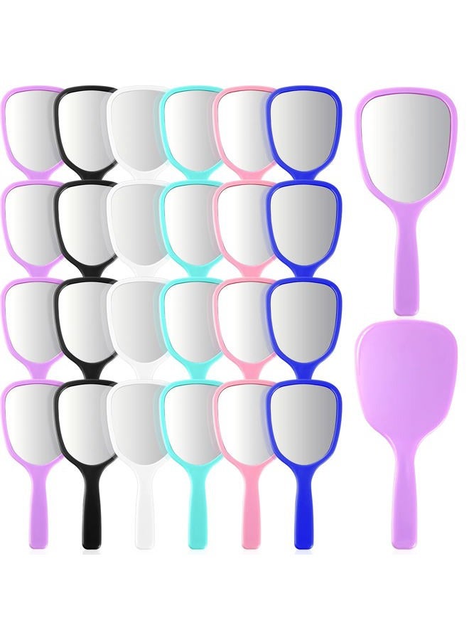 Geelin 24 Pcs Small Handheld Hand Mirror with Handle Plastic Travel Makeup Compact Portable Vanity Mirror for Camping Home Women Men Purse, 6 Colors, 7 x 3.15 Inches/ 18 x 8 cm - Image 1
