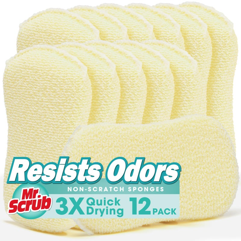 Mr. Scrub Sponges Kitchen Scrub Dish Sponge Scouring Pad  12 Pack Cleaning Brush Scrubber Supplies For Soap  Dishwashing Dinnerware Sets Pan Pot Glass Dishwasher Sink Bathroom Towels Cloth Rags Holder - Image 1