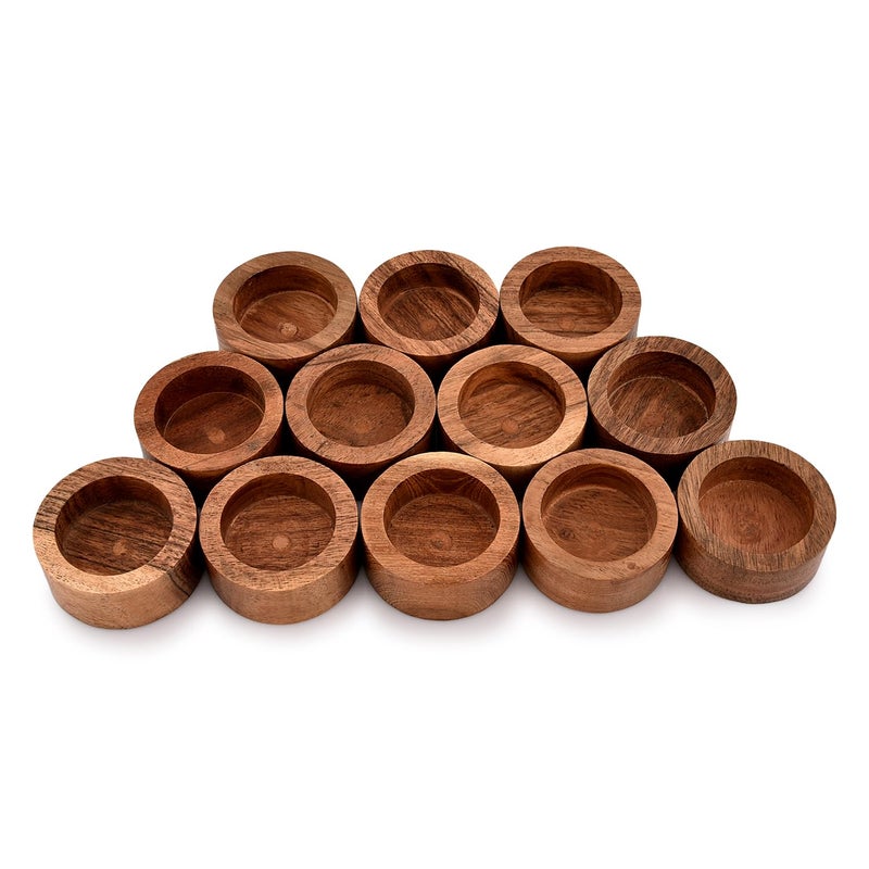 NIRMAN Acacia Wood Tealight Candle Holder for Wedding Party Birthday Holiday Home Decoration 225 x 225 x 1 Set of 12