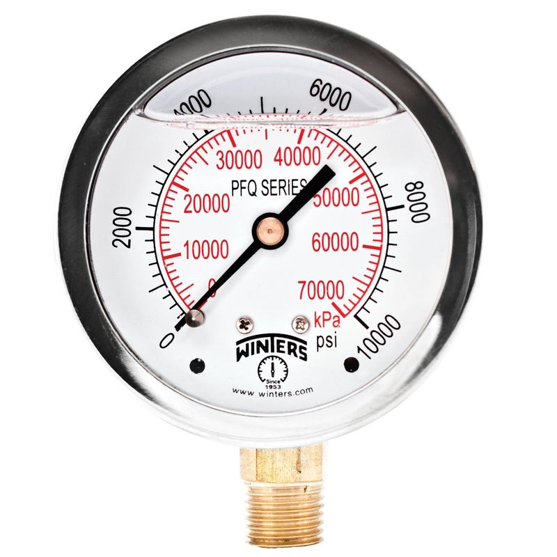 Winters Instruments Winters 2-1/2" Dial Size, Liquid Filled Industrial Pressure Gauge, Brass Internals, Stainless Steel Case, Dual Scale 0-10,000 psi/kPa, 1.5% Acc, 1/4" NPT Bottom Mount, Glycerin Filled Pressure Gauge - Image 2