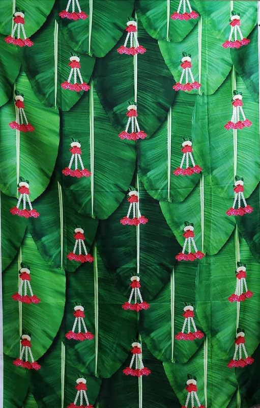 Bague Backdrop Cloth for Pooja Decoration Traditional and Function Use Very Good Looking Banana Leaf with Red Flowing Design Back Drop Cloth 5X8 - Image 2