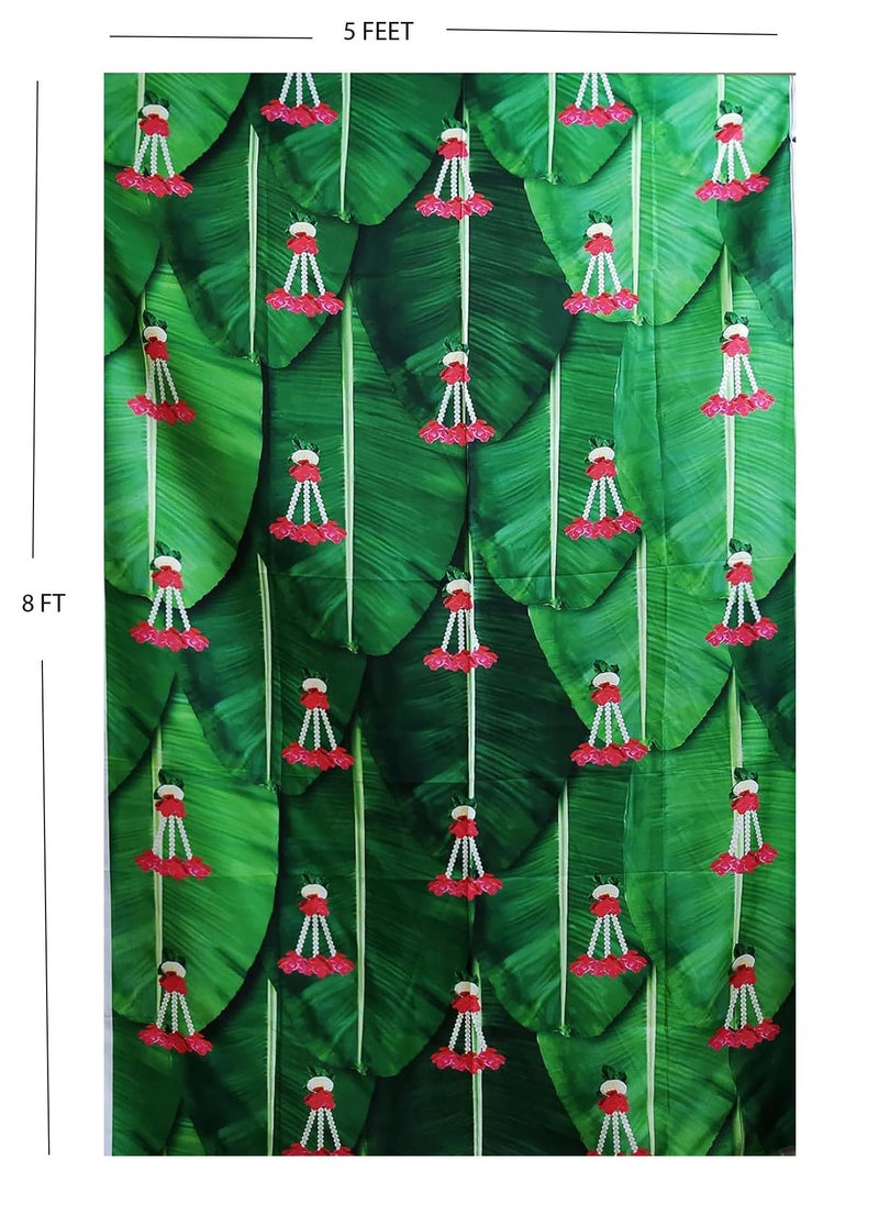 Bague Backdrop Cloth for Pooja Decoration Traditional and Function Use Very Good Looking Banana Leaf with Red Flowing Design Back Drop Cloth 5X8 - Image 3