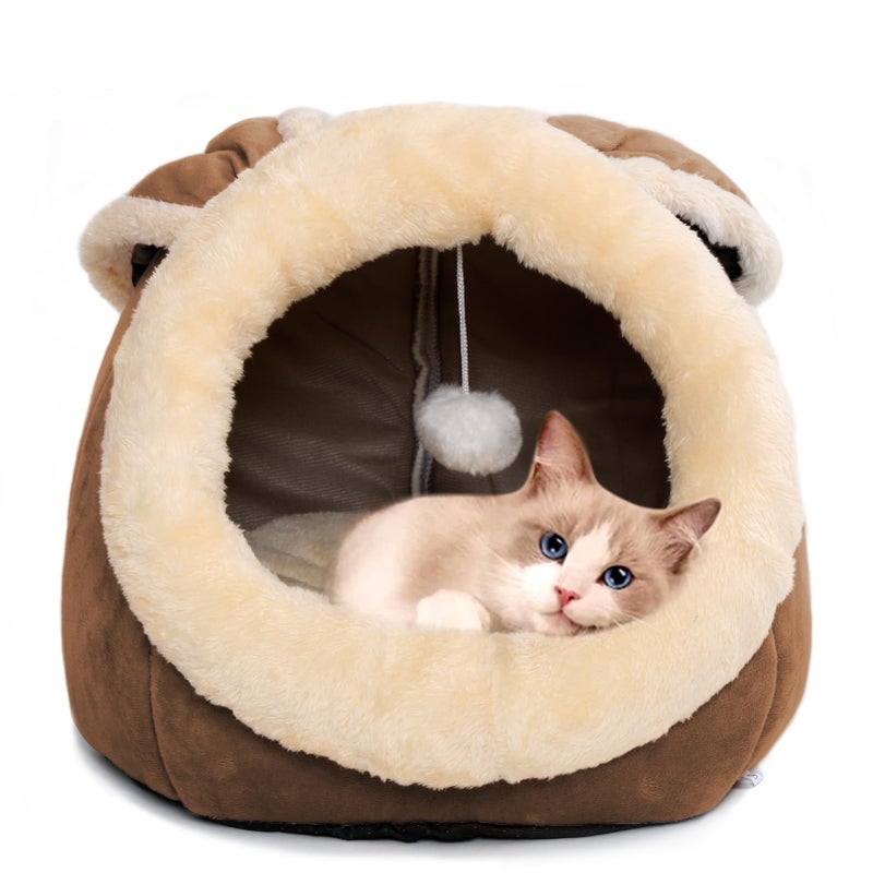 Lcybem Cat Beds for Indoor Cats - Rabbit-Shaped Cat Cave Bed with Hanging Toy,Super Soft Calming Pet Bed for Kitten,Small Dog - Image 1