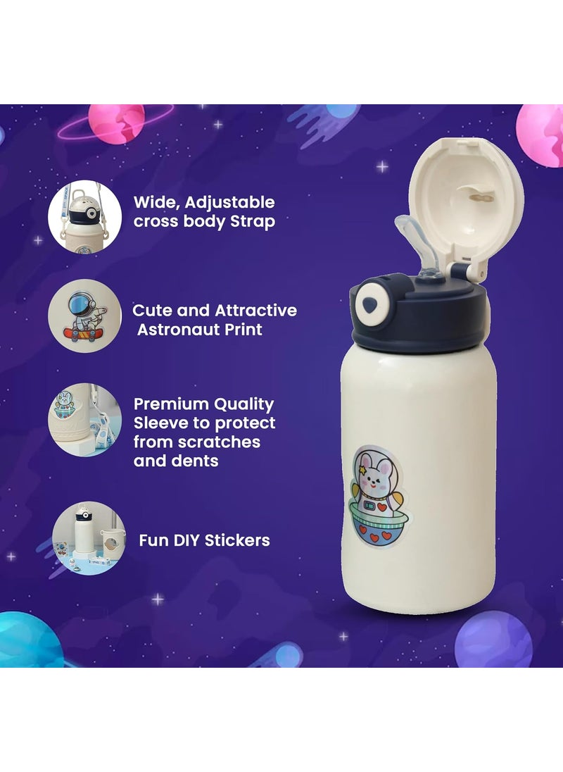 Yellow Bee - Yellow Bee Stainless Steel Astronaut Flask with Bottle Cover and DIY Stickers, White-500ML - Image 1