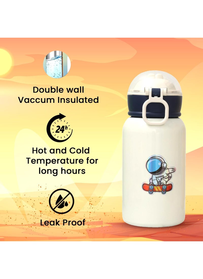 Yellow Bee - Yellow Bee Stainless Steel Astronaut Flask with Bottle Cover and DIY Stickers, White-500ML - Image 1