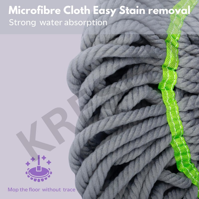 KRESHU Turkiy Handle Twist Mop Quick Dry Easy Self Wringing String Microfiber Handle Dust Removal Wet & Dry Floor Cleaning Adjustable Height Super Absorbent Rotating Hands Free Mop (Pack of 1) - Image 4