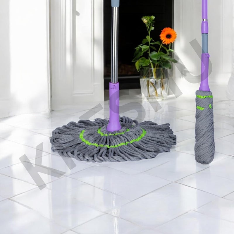 KRESHU Turkiy Handle Twist Mop Quick Dry Easy Self Wringing String Microfiber Handle Dust Removal Wet & Dry Floor Cleaning Adjustable Height Super Absorbent Rotating Hands Free Mop (Pack of 1) - Image 5