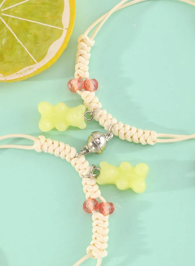 Take Two Pack of 2 - Multi-Color Gummy Bear Charm Woven Bracelets