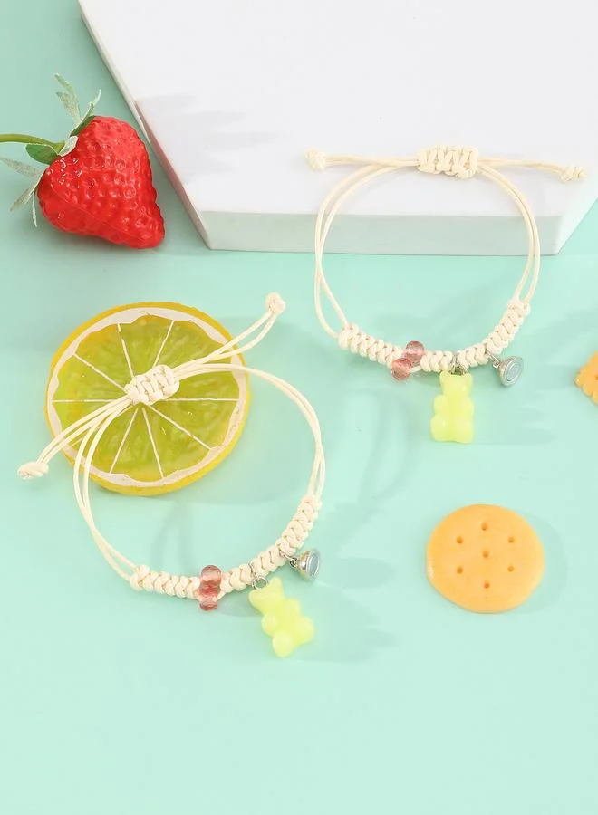 Take Two Pack of 2 - Multi-Color Gummy Bear Charm Woven Bracelets