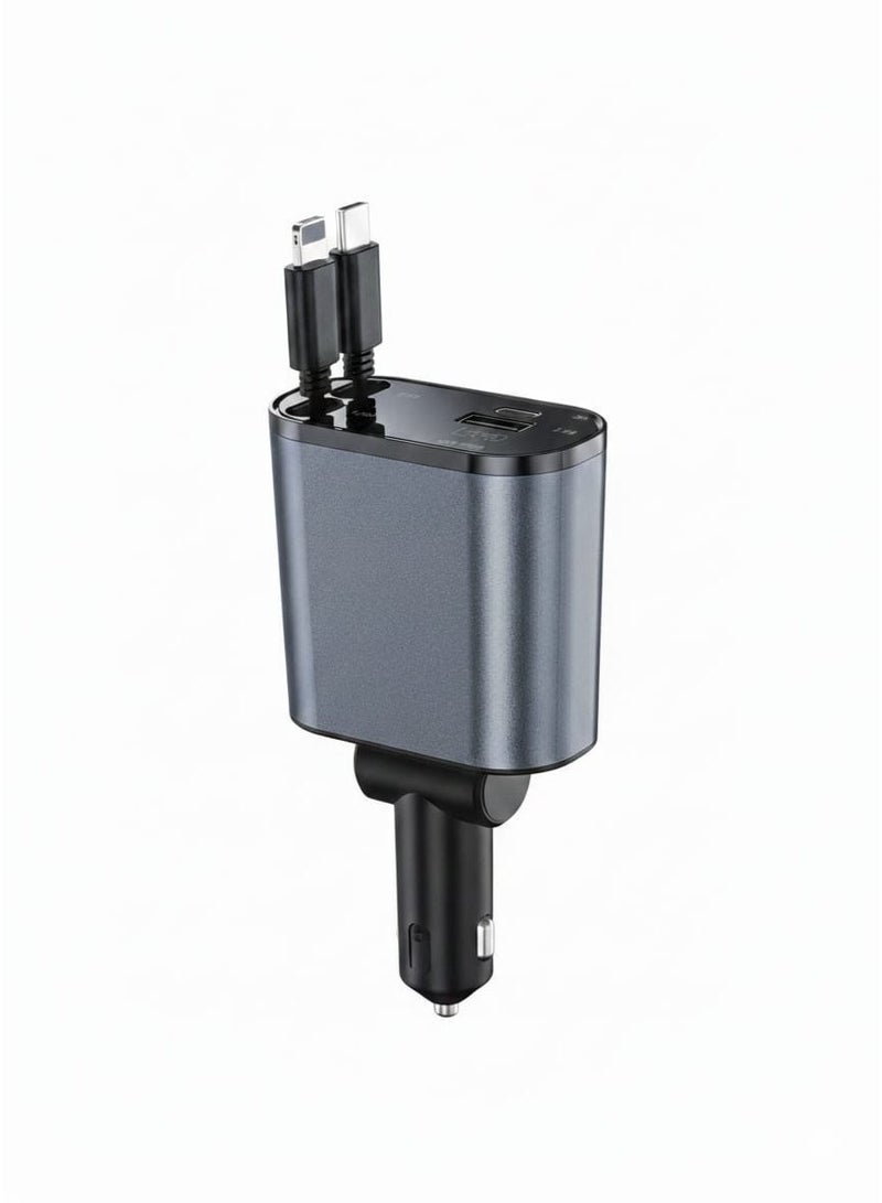 شاحن سيارة 4 في 1 START موديل ST-A22 بقدرة تصل إلى 100 واط – 2 كابل مدمج + USB-A + USB-C – طول 80 سم – شحن سريع . - Image 1