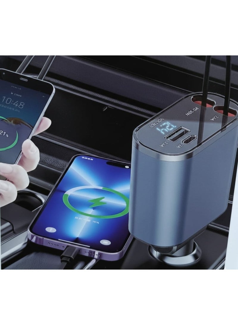 شاحن سيارة 4 في 1 START موديل ST-A22 بقدرة تصل إلى 100 واط – 2 كابل مدمج + USB-A + USB-C – طول 80 سم – شحن سريع . - Image 2