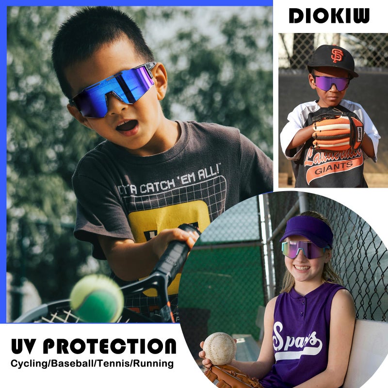 DioKiw 4PACK Kids Sunglasses Polarized Youth Baseball Sunglasses Boys Girls Softball Cycling UV400 Protection Goggles - Image 3