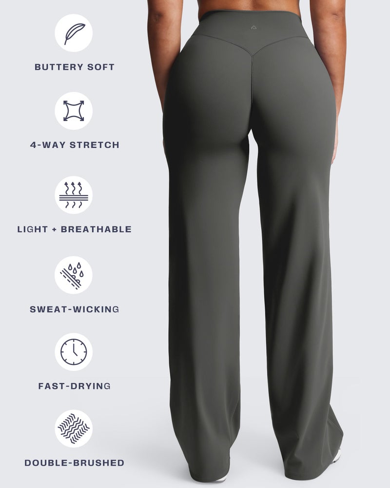 Aoxjox Women's Velura Straight Leg Yoga Pants, Buttery Soft PlushFlexâ„¢ Mid-Waist Wide-Leg for Workout & Casual Leggings 35" (Olive Haze, Medium) - Image 4